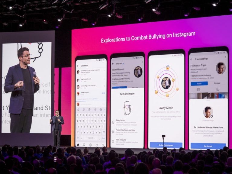 Adam Mosseri, head of Instagram, speaks at the F8 Developers Conference in San Jose, Calif., April 30, about the social media platform's anti-bullying efforts. (Bloomberg via Getty Images)