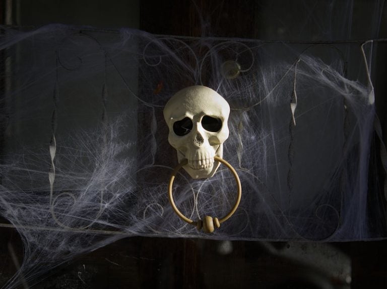 Scull door knocker and cobweb Halloween decorations, on the day before Halloween in Philadelphia, Pa.
(Bastiaan Slabbers/Getty Images)