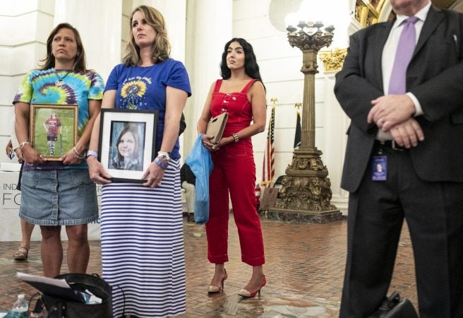 Gisele Fetterman stops to listen to a speaker during Suicide Prevention Day at the Capitol. Sept. 25, 2019. (Sean Simmers/PennLive)  
