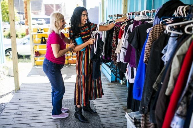 Gisele Fetterman, the Second Lady of Pennsylvania works at The Free Store in Braddock, Pa. Sept. 19, 2019. (Sean Simmers/PennLive)