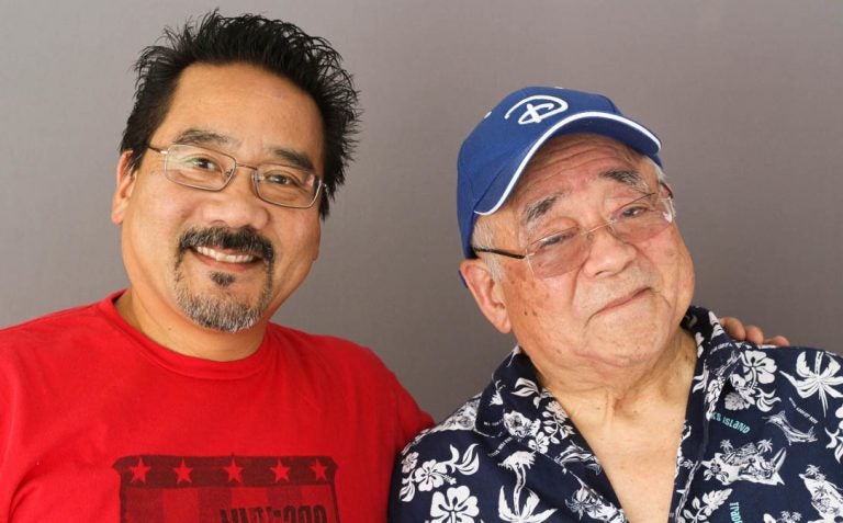 Father and son artists, Vince Ito (left) and Willie Ito, at their StoryCorps interview in Los Angeles last month. (Rochelle Hoi-Yiu Kwan/StoryCorps)