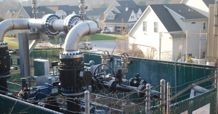 A Mariner East pipeline valve site on the edge of the Andover development, Thornbury Township, Delaware County, illustrates the pipeline's path through densely-populated southeastern Pennsylvania. (Jon Hurdle/StateImpact Pennsylvania)