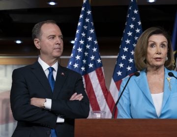 Speaker of the House Nancy Pelosi, D-Calif., is joined by House Intelligence Committee Chairman Adam Schiff, D-Calif., at a news conference as House Democrats move ahead in the impeachment inquiry of President Donald Trump, at the Capitol in Washington, Wednesday, Oct. 2, 2019. In an unusual show of anger today, Trump defended his phone call with the president of Ukraine and said Adam Schiff may have committed treason by investigating the matter. (AP Photo/J. Scott Applewhite)