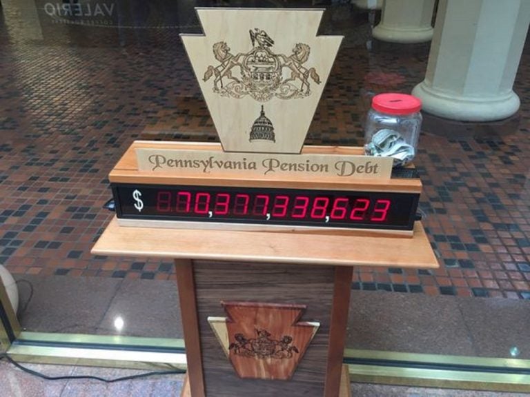A pension debt clock that sits in the state Capitol's east wing rotunda. Together, Pennsylvania's two public pension systems have roughly $70 billion in unfunded liabilities. (PennLive)