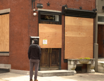 A restaurant in Philadelphia boarded up due to the coronavirus pandemic