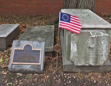 The grave site of Benjamin Rush, who is considered the father of American medicine, at Christ Church Burial Ground. (WHYY)