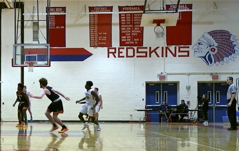 Neshaminy Redskins basketball team plays at home in January 2019. Thanks to a recent Pennsylvania Human Relations Commission ruling, the team will have get rid of to any logos and imagery “that negatively stereotype Native Americans,