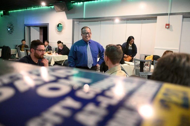 David Oh at his Election Night watch party in Northeast Philadelphia. (Bastiaan Slabbers for WHYY)