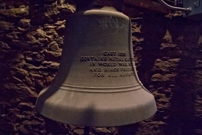 A bell made of captured steel from WWII at the Christ Church steeple in Philadelphia. (Kimberly Paynter/WHYY)