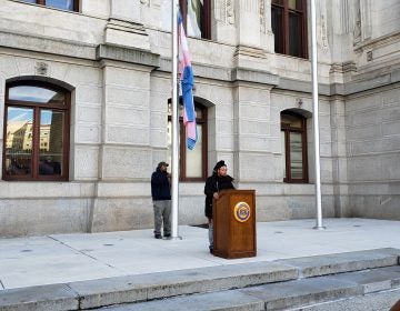 Flag raising at Philadelphia City Hall marks Trans Day of Remembrance (Tom MacDonald/WHYY)