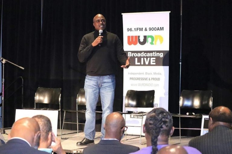 WURD radio host and activist Solomon Jones hosts #ManUpPHL to address gun violence on Monday at Community College of Philadelphia.  (Kayla Brown/The Philadelphia Tribune)