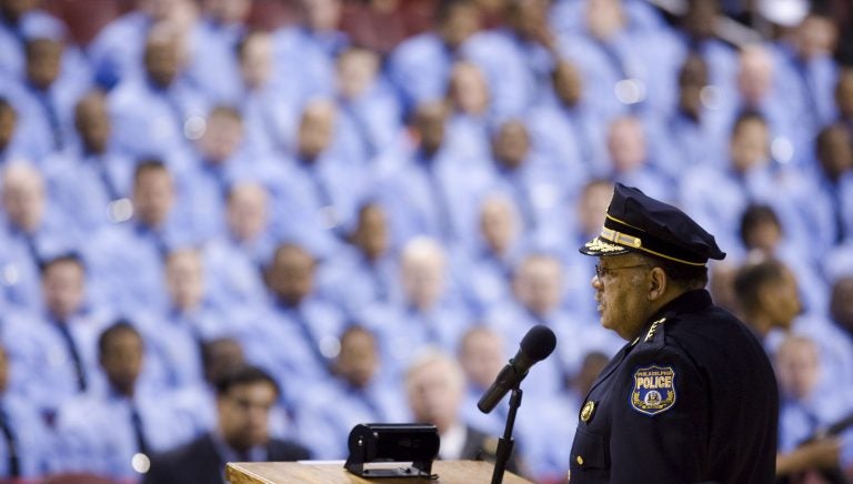 Philadelphia Police Commissioner Charles Ramsey addresses the city's sworn and civilian personnel on his new crime-fighting strategy, he wants to move more officers into high crime areas. (Matt Rourke/ AP Photo)