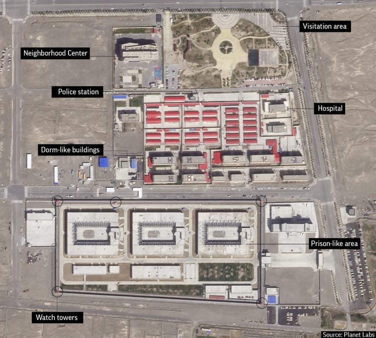 In this Sep. 17, 2018, file satellite image provided by Planet Labs, buildings are seen around the Kunshan Industrial Park in Artux in western China's Xinjiang region. This is one of a number of internment camps in the Xinjiang region. Experts say the Chinese government has detained up to 1.8 million Uighurs, ethnic Kazakhs and other Muslim minorities for what it calls voluntary job training. But a classified blueprint leaked to news organizations shows the camps are precisely what former detainees have described: Forced re-education centers. (Planet Labs via AP, File)