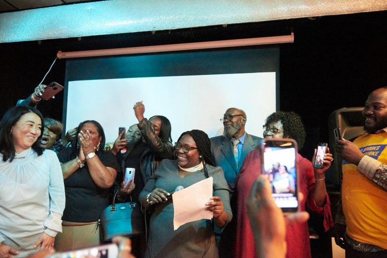 Kendra Brooks at her victory party in North Philadelphia. (Natalie Piserchio for WHYY)