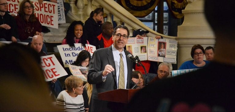 Rehabilitation & Community Providers Association CEO Richard Edley speaks at the state Capitol Oct. 24, 2019. (Brett Sholtis/Transforming Health)