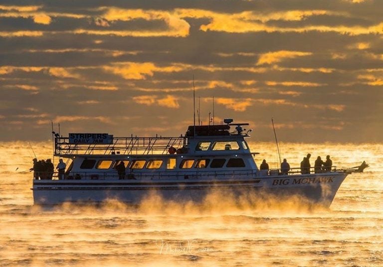 A fishing boat is enveloped by sea smoke off Spring Lake, New Jersey on Saturday, November 9. (Image courtesy of Mike Casella)