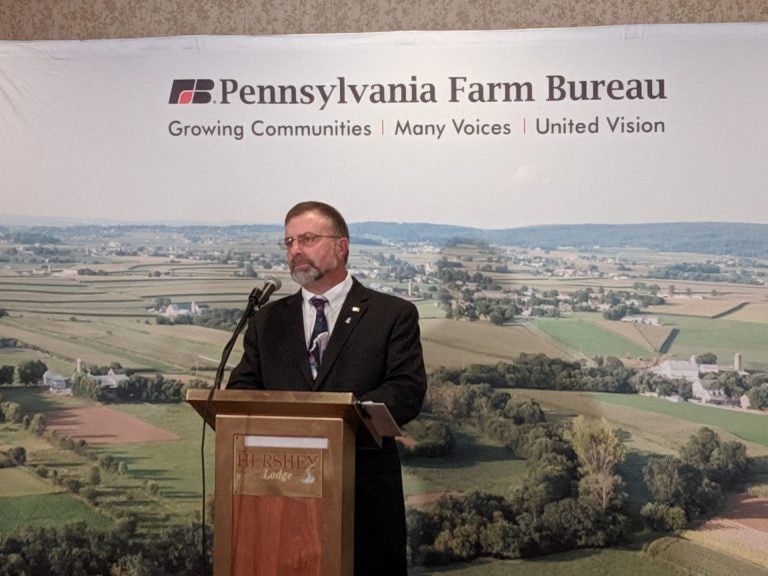 Pennsylvania Farm Bureau President Rick Ebert discusses the changing nature of agriculture during the organization's annual meeting in Hershey on Tuesday, November 19, 2019. (Rachel McDevitt/WITF)