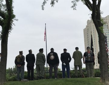 Veterans gather at the Philadelphia Vietnam Veterans Memorial on Memorial Day. (Peter Tobia for WHYY)