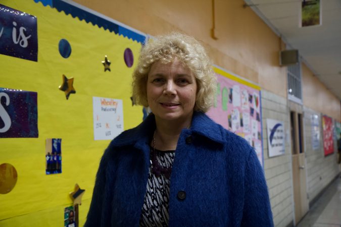 Marilyn Howarth, an occupational and environmental medicine physician, was asked by Mastery to speak to parents about the effects of lead at Frederick Douglass Elementary. She said no amount of lead in drinking water is safe. (Kimberly Paynter/WHYY)