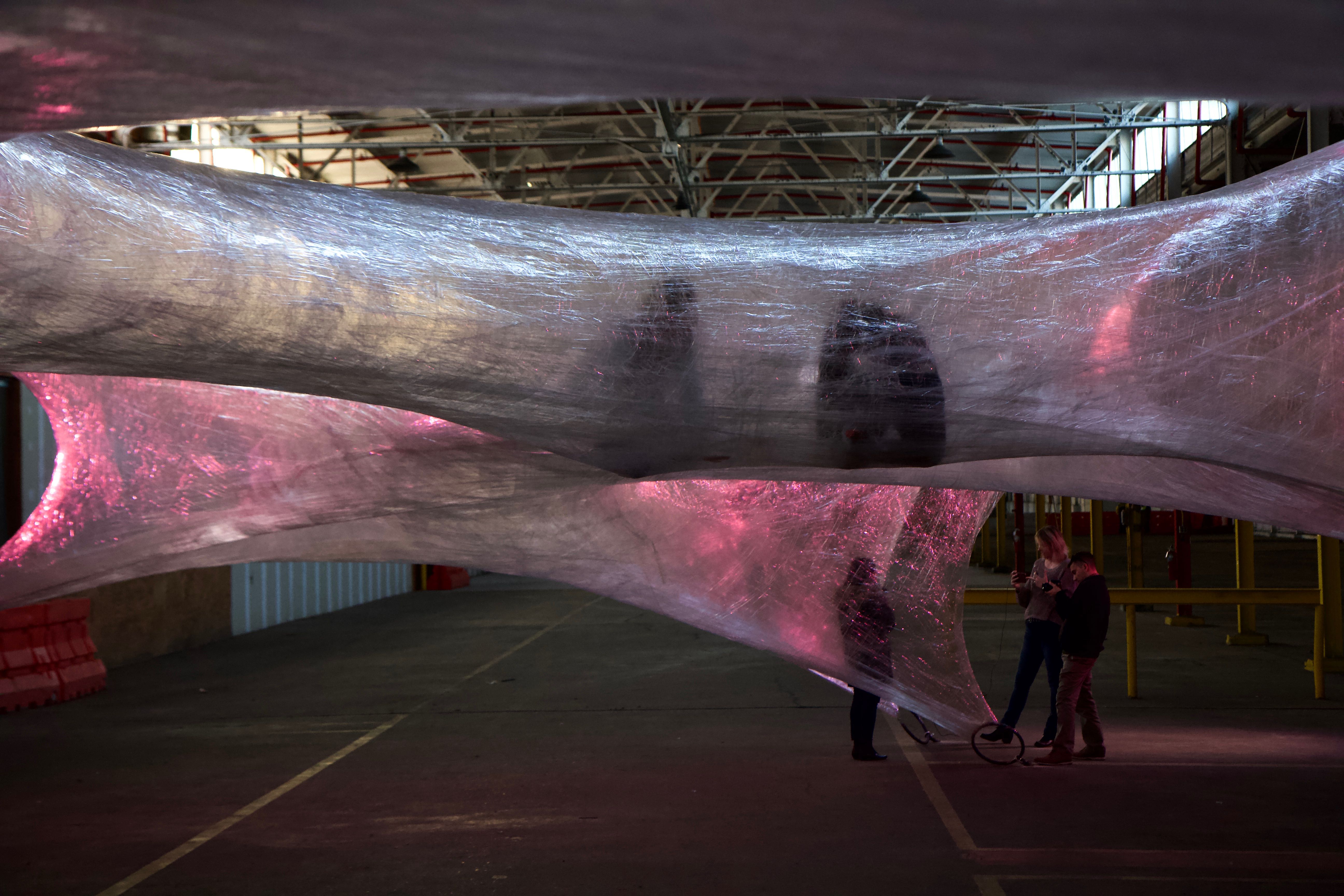 Philly Navy Yard hosts giant web of packing tape WHYY