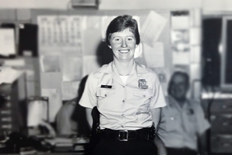 Philadelphia police officer Maureen Rush in 1976 at the 3rd District in South Philadelphia, when she completed police academy training. She then received her permanent assignment to the 25th District in North Philadelphia. (Image courtesy of Rush)