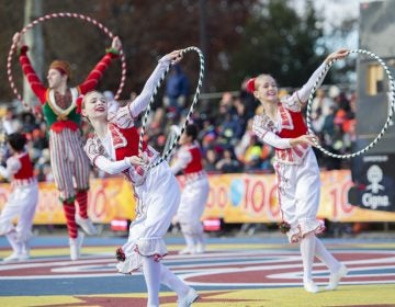 In front of the Philadelphia Museum of Art dancers perform a portion of the Nutcracker during the 100th Philadelphia Thanksgiving Day Parade. (Jonathan Wilson for WHYY)