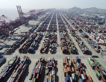 A container dock of Yangshan Port in Shanghai. About 99% of the shoes sold in America are made overseas, with China being the largest manufacturer by far. (Anonymous/AP Photo)