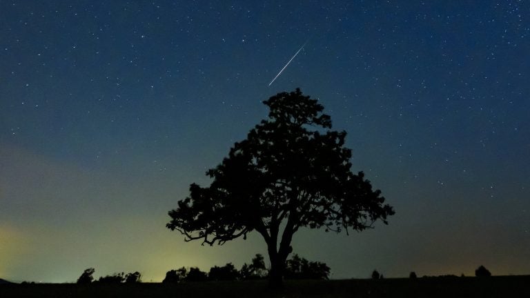 Part of the Perseid meteor shower, seen in Salgotarjan, Hungary, on Aug. 13. Two astronomers predict the Alpha Monocerotids showers will be a more intense showing. (Peter Komka/AP Photo)