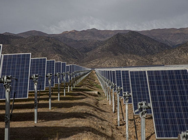 Solar panels at Chile's Quilapilún energy plant are part of a joint venture by Chile and China. China has been investing heavily in renewable energy technology. (Esteban Felix/AP Photo)