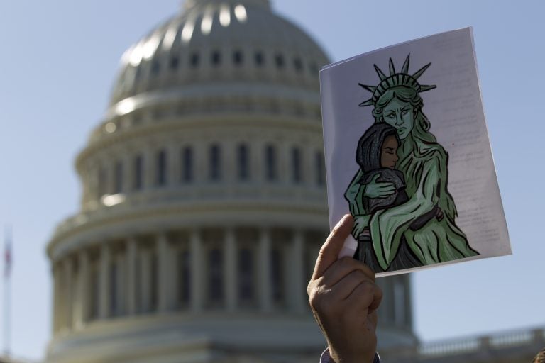 Faith leaders and members of human rights groups protest outside of the U.S. Capitol during a demonstration calling on Congress not to end refugee resettlement programs on Oct. 15, 2019, in Washington. Trump officials announced in September that it would allow localities to opt out of accepting refugees. (Jose Luis Magana/AP Photo)