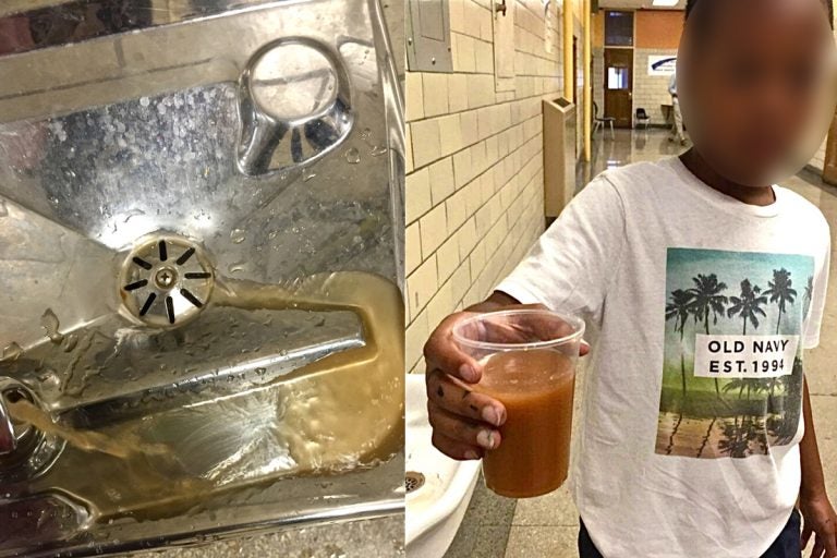 Photos taken by two former teachers at Frederick Douglass Mastery Charter School show water drawn from drinking fountains at the school in June of 2016. (Photos provided)