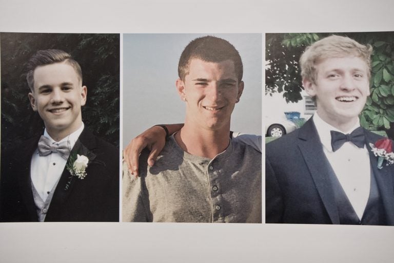 (From left) Jimi Patrick, 19, Dean Finocchiaro, 19, and Thomas Meo, 21, along with Mark Sturgis, 22, (not pictured) were murdered in July 2017. Sean Kratz was found guilty of first-degree murder for the slaying of Finocchiaro and guilty of voluntary manslaughter in the deaths of Meo and Sturgis. Kratz's cousin, Cosmo DiNardo is serving four life sentences for the murders of the four men. (Kimberly Paynter/WHYY, file)