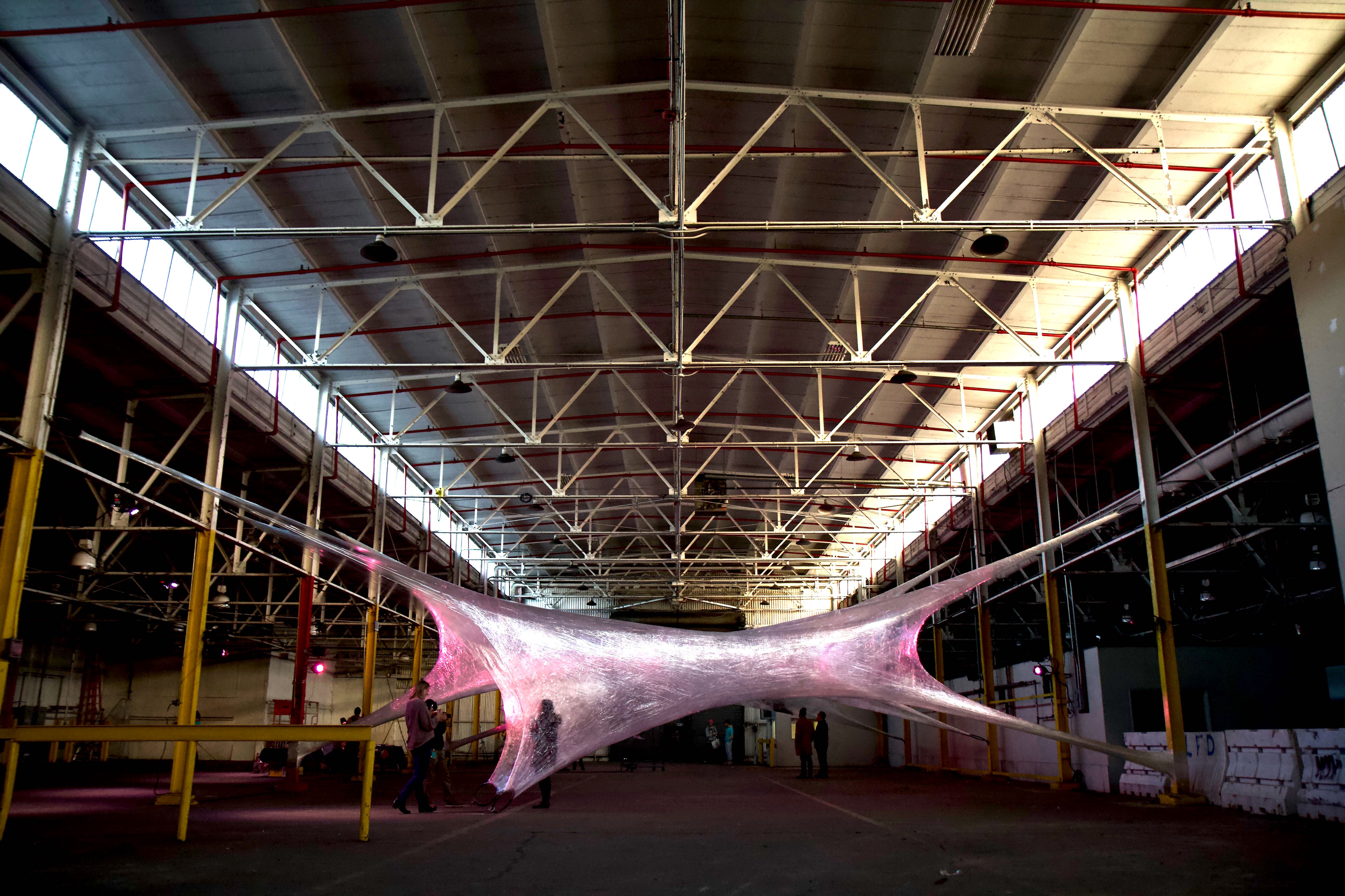 Philly Navy Yard hosts giant web of packing tape WHYY