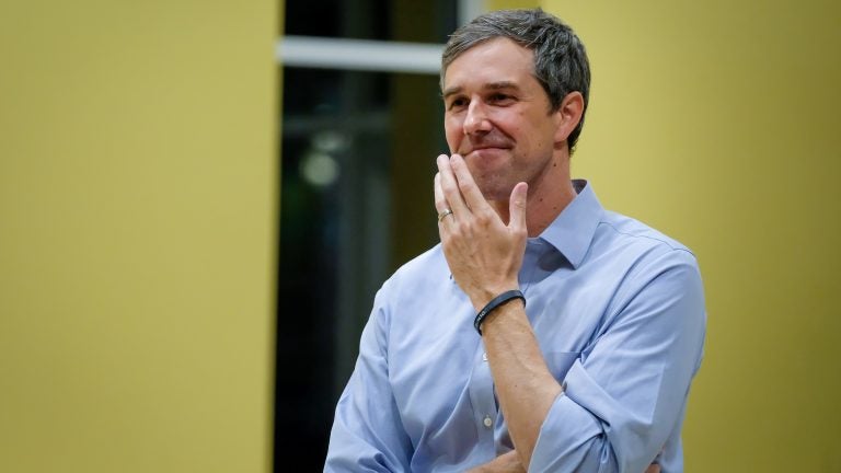 Beto O'Rourke listens at an event discussing gun violence in Newtown, Conn.
SOPA Images/SOPA Images/LightRocket via Getty Images