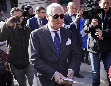 Former adviser to President Trump, Roger Stone, leaves the courthouse after being found guilty of obstructing a congressional investigation into Russia's interference in the 2016 election on Friday in Washington, D.C. (Win McNamee/Getty Images)