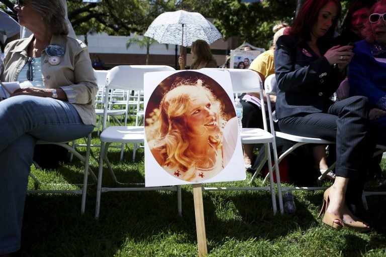 A photo of Marsy Nicholas, the namesake for victim rights legislation that has passed in several states, sits against a chair during a 2013 rally in Santa Ana, Calif. (Bret Hartman/AP Images for Marsy'sLawForAll.org)