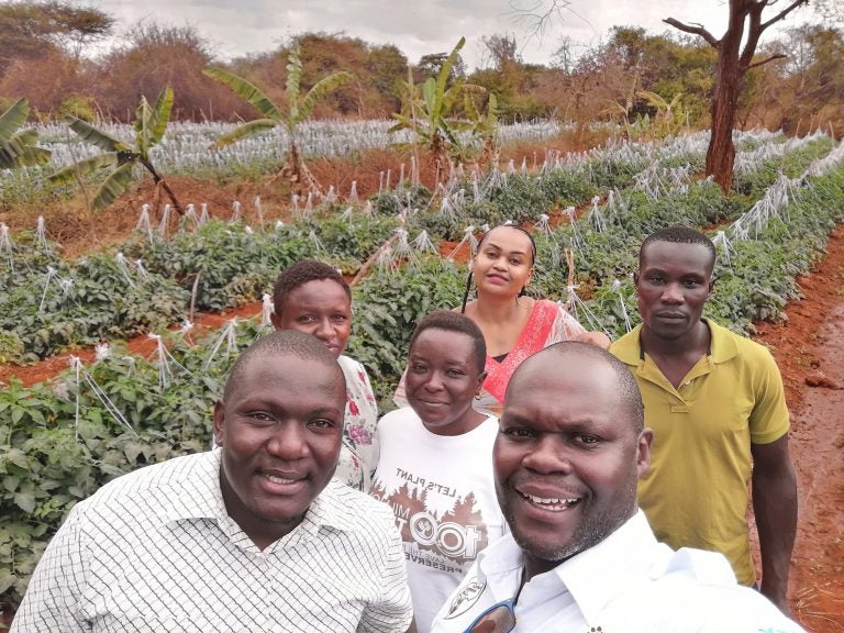 Noah Nasiali-Kadima, foreground, takes a selfie with members of the Africa Farmers Group during a tour of a member's farm in Machakos County, Kenya.
(Noah Nasiali-Kadim) 