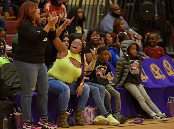 Fans cheer the Camden Monarchs at a November 10 game against the Jersey Express. (April Saul for WHYY)