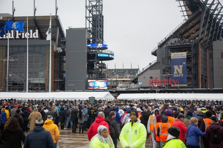Thousands gather at Lincoln Financial Field for 120th Annual Army-Navy Game on Dec. 14, 2019 in Philadelphia. (Emily Cohen for WHYY)