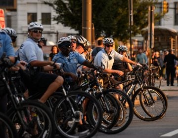 Philadelphia police monitor a protest in August 2017 KRISTON JAE BETHEL