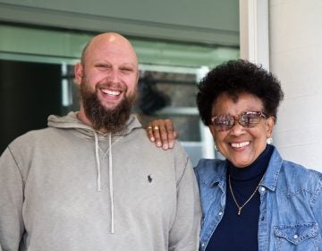 Max Ochester of Brewerytown Beats/Dogtown Records and Sounds of Liberation guitarist Monnette Sudler. (Kimberly Paynter/WHYY)