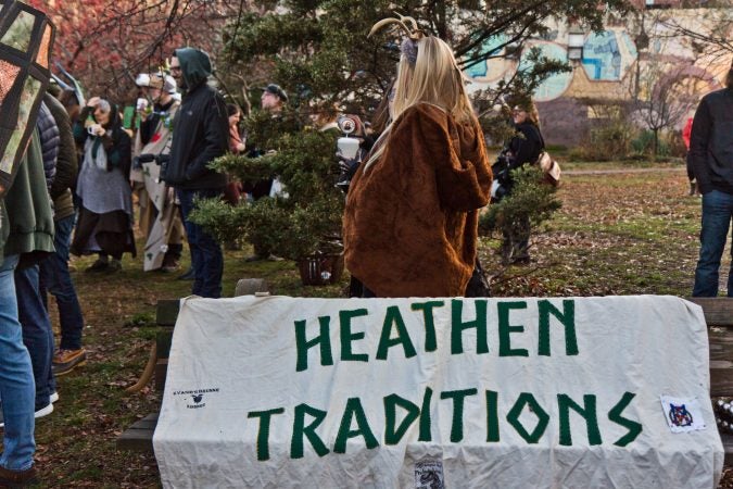 The Philadelphia Parade of Spirits is inspired by Krampuslauf, a central European tradition honoring the half-goat, half-demon Krampus, who punishes naughty children. Participants also bring their own beliefs and dress as their darker sides. (Kimberly Paynter/WHYY)