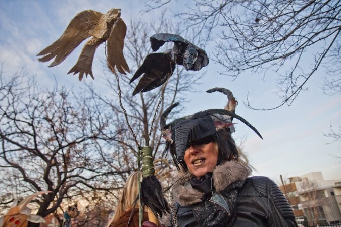 Julie Stones has been a participant in the Parade of Spirits since its inception. She said it’s fun to have a little anti-Christmas in Christmas. (Kimberly Paynter/WHYY)