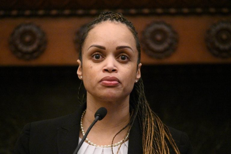 Danielle Outlaw, being introduced by Mayor Jim Kenney as the new commissioner of the Philadelphia Police Department, on Dec. 30, 2019. (Bastiaan Slabbers for WHYY)