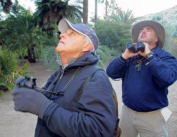 Dale Thayer of British Columbia, Canada, left, and Craig Peyton, of Phoenix, look for birds at the Boyce Thompson Arboretum in Superior, Ariz. in this Jan. 4, 2007. (AP Photo/East Valley Tribune, Toru Kawana) 
