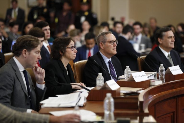 From left, Constitutional law experts, Harvard Law School professor Noah Feldman, Stanford Law School professor Pamela Karlan, University of North Carolina Law School professor Michael Gerhardt and George Washington University Law School professor Jonathan Turley testify during a hearing before the House Judiciary Committee on the constitutional grounds for the impeachment of President Donald Trump, on Capitol Hill in Washington, Wednesday, Dec. 4, 2019. (AP Photo/Andrew Harnik)