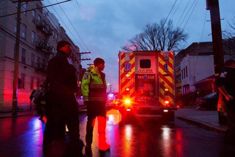 First responders and police officers arrive at the scene following reports of gunfire, Tuesday, Dec. 10, 2019, in Jersey City, N.J. (Eduardo Munoz Alvarez/AP Photo)
