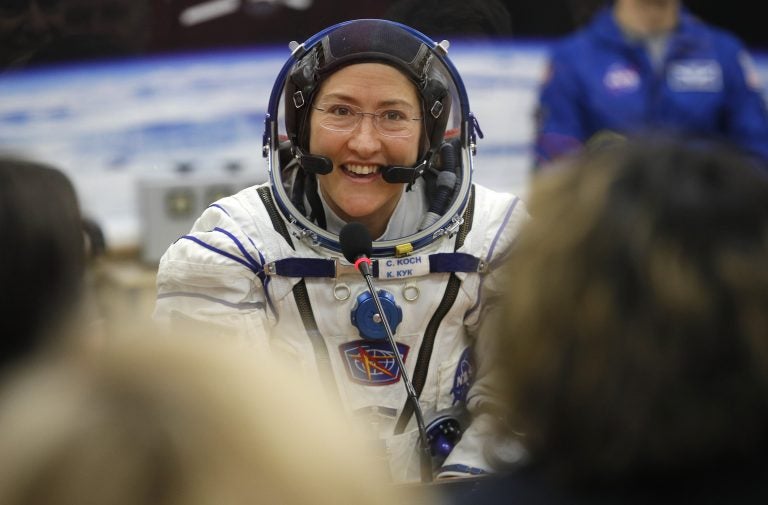 U.S. astronaut Christina Koch set a new record Saturday, Dec. 28, for the longest single spaceflight by a woman, breaking the old mark of 288 days with about two months left in her mission. (Dmitri Lovetsky/AP Photo)