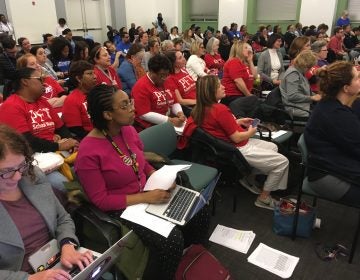 School nurses turn out in force at Board of Education meeting. (Bill Hangley, Jr./The Notebook)