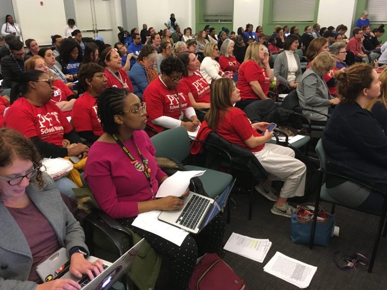 School nurses turn out in force at Board of Education meeting. (Bill Hangley, Jr./The Notebook)